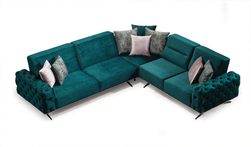 Colțar Extensibil 3+2 locuri HAVANA 300 x 260 cm, catifea țesătură aspect piele, Tipul picioarelor:Metal