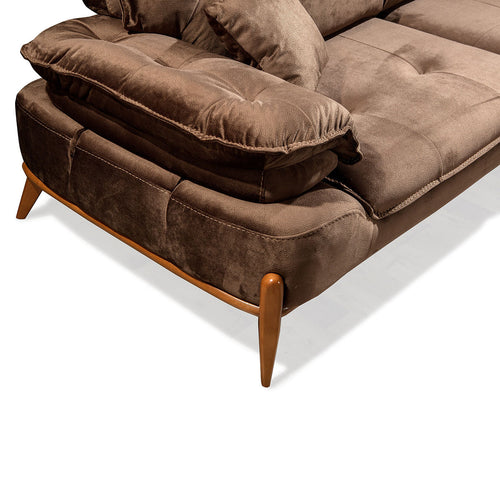 Canapea extensibilă GALAXY , Tip material:&nbsp;Catifea exclusivă, Tipul picioarelor: Lemn , detalie