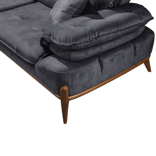 Canapea extensibilă GALAXY , Tip material:&nbsp;Catifea exclusivă, Tipul picioarelor: Lemn , detalie