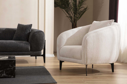 Fotoliu MOTTO 87 cm , texturată modernă bouclé , picior  metal ,  din lateral