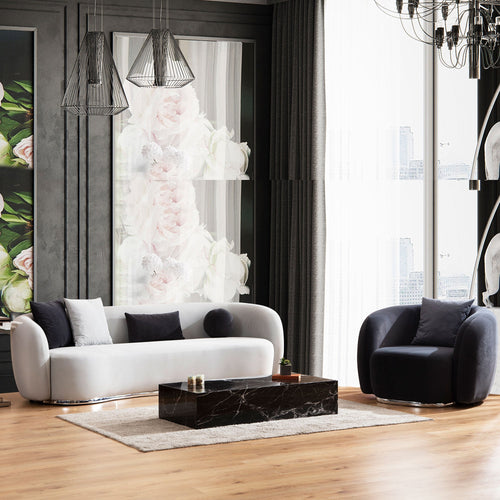 Canapea MUFFIN-MR, Opțiuni culoare, Material : Catifea  Picior&nbsp : Metal Argintiu, Pernă Pentru Spate : Burete moale , 1 canapea 1 fotoliu