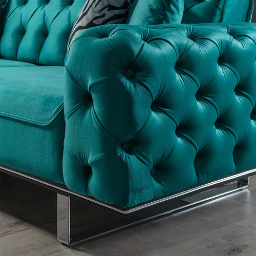 Canapea extensibilă LILA 3 locuri 230 cm, material: Catifea exclusivă, picioarelor: Metal.  detalie din dreapta