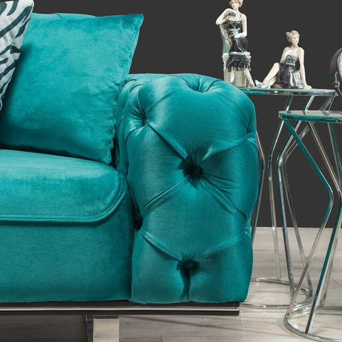 Canapea extensibilă LILA 3 locuri 230 cm, material: Catifea exclusivă, picioarelor: Metal.  detalie din dreapta