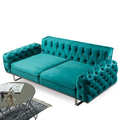 Canapea extensibilă LILA 3 locuri 230 cm, material: Catifea exclusivă, picioarelor: Metal.  detalie extensibila