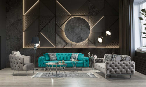 Canapea extensibilă LILA 3 locuri 230 cm, material: Catifea exclusivă, picioarelor: Metal.  2 canapele 1 fotoliu