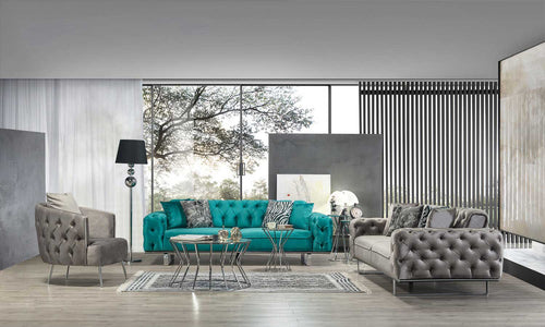 Fotoliu LILA 85 cm, material: Catifea exclusivă, picioarelor: Metal. 2 canapele 1 fotoliu