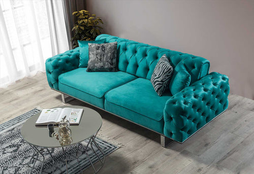 Canapea extensibilă LILA 3 locuri 230 cm, material: Catifea exclusivă, picioarelor: Metal.  din sus