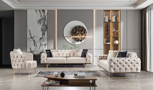 Fotoliu LILA 85 cm, material: Catifea exclusivă, picioarelor: Metal. 2 canapele 1 fotoliu