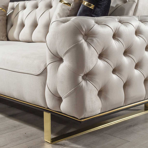 Canapea extensibilă LILA 3 locuri 230 cm, material: Catifea exclusivă, picioarelor: Metal.  detalie din dreapta