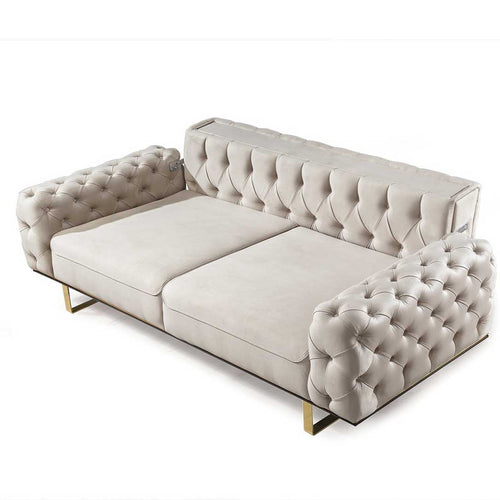 Canapea extensibilă LILA 3 locuri 230 cm, material: Catifea exclusivă, picioarelor: Metal.  detalie extensibila