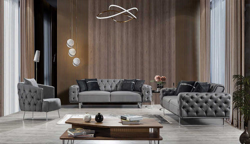 Canapea extensibilă LILA 3 locuri 230 cm, material: Catifea exclusivă, picioarelor: Metal.  2 canapele 1 fotoliu