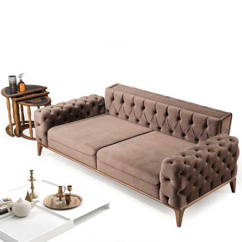 Canapea extensibilă LILA 3 locuri 230 cm, material: Catifea exclusivă, picioarelor: Metal.  detalie extensibila