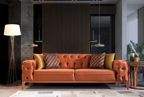 Canapea extensibilă LILA 3 locuri 230 cm, material: Catifea exclusivă, picioarelor: Metal.  din fata