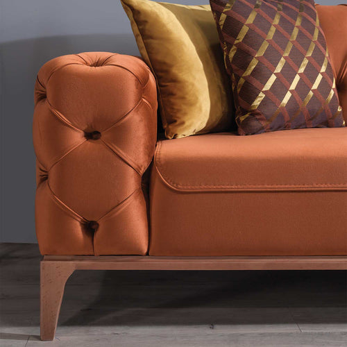 Canapea extensibilă LILA 3 locuri 230 cm, material: Catifea exclusivă, picioarelor: Metal.  din stanga detalie