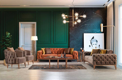 Fotoliu LILA 85 cm, material: Catifea exclusivă, picioarelor: Metal. 2 canapele 1 fotoliu