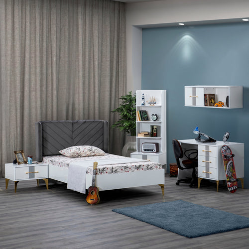 Bibliotecă LOTTO 4 rafturi 1 sertar 59 x 165 cm, Alb