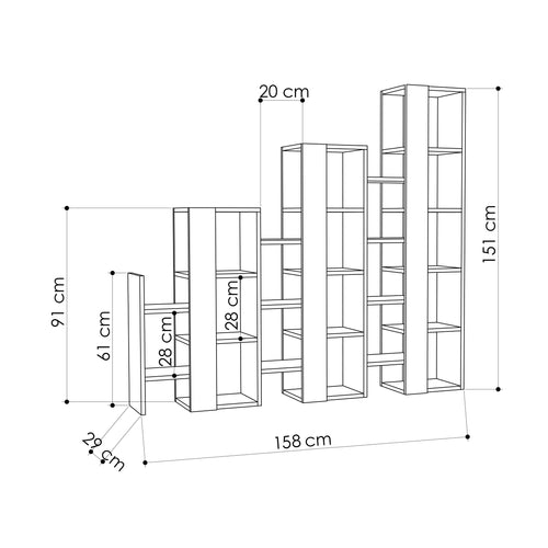 Bibliotecă PYRAMID 18 rafturi 158 x 151 cm, Opțiuni culoare - Maroom