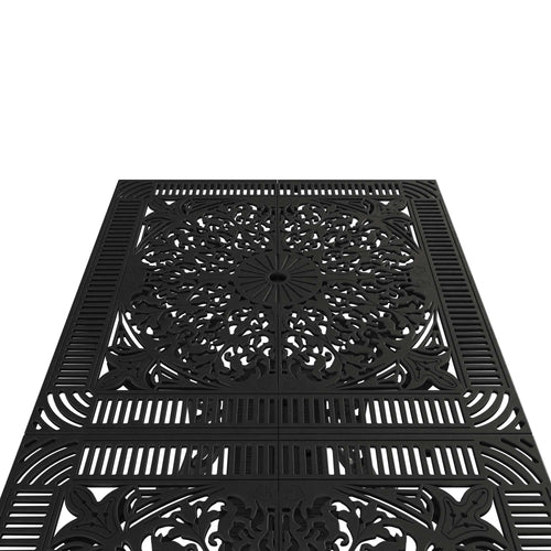 Masa fixa exterior negru SARDEGNA ergonomic și confortabil, ideal pentru terase, grădini, balcoane, cafenele și restaurante. Design elegant, material rezistent la intemperii, ușor de asamblat, protecție UV și durabilitate sporită.