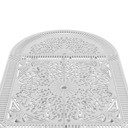 Masa_ovala_fixa exterior alb SARDEGNA ergonomic și confortabil, ideal pentru terase, grădini, balcoane, cafenele și restaurante. Design elegant, material rezistent la intemperii, ușor de asamblat, protecție UV și durabilitate sporită.