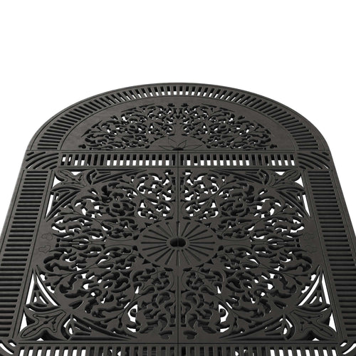 Masa_ovala_fixa exterior negru SARDEGNA ergonomic și confortabil, ideal pentru terase, grădini, balcoane, cafenele și restaurante. Design elegant, material rezistent la intemperii, ușor de asamblat, protecție UV și durabilitate sporită.