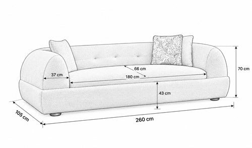 Canapea fixă LIVORA 3 locuri 260 cm 