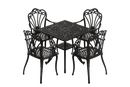 Set 4 scaune și o masă pătrată neagră SARDEGNA, ideal pentru terase, grădini, cafenele și restaurante. Design elegant, material rezistent la intemperii, protecție UV și durabilitate sporită.