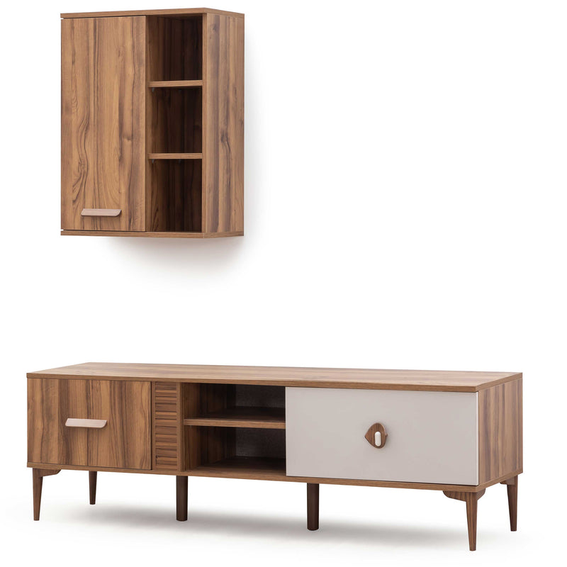 Set Comodă TV LEILA 5 rafturi 1 ușă 2 sertare 200 cm - Maroom