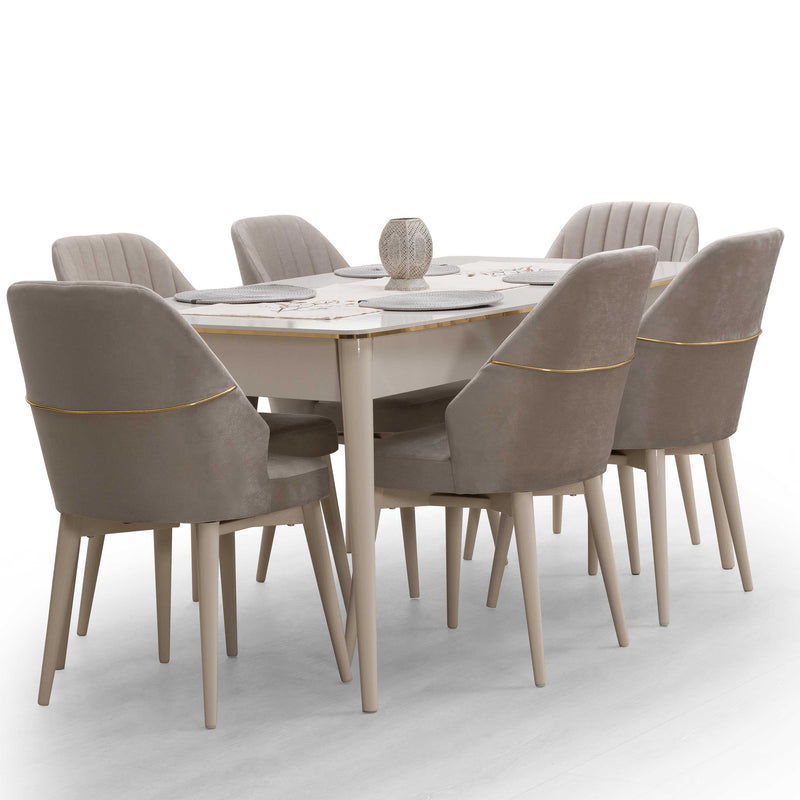 Masă extensibilă cu 6 scaune ECRU, 170 ( 205 ) x 89 cm - Maroom