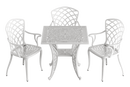 Set de mobilier exterior alb cu 3 scaune PALERMO și o masă SARDEGNA, ideal pentru terase, grădini, cafenele și restaurante. Design elegant, material rezistent la intemperii, protecție UV și durabilitate sporită.