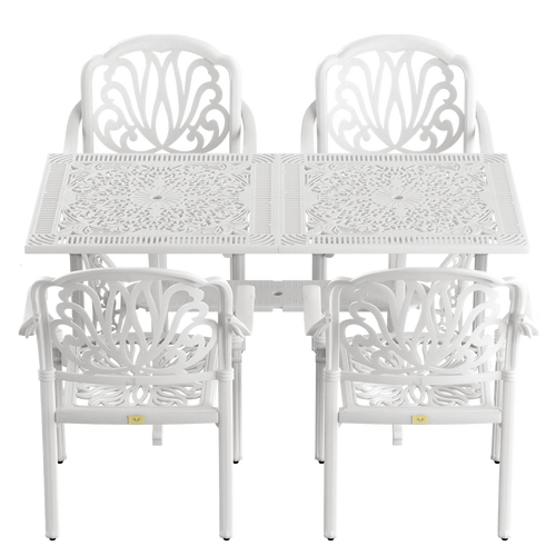 Set de mobilier exterior alb cu scaune stivuibile CAPRI și o masă, ideal pentru terase, grădini, cafenele și restaurante. Design elegant, material rezistent la intemperii, protecție UV și durabilitate sporită.