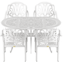 Set de mobilier exterior alb cu 4 scaune stivuibile CAPRI și masă ovala, ideal pentru terase, grădini, cafenele și restaurante. Design elegant, material rezistent la intemperii, protecție UV și durabilitate sporită.