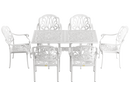 Set de mobilier exterior alb cu 6 scaune stivuibile CAPRI și masă, ideal pentru terase, grădini, cafenele și restaurante. Design elegant, material rezistent la intemperii, protecție UV și durabilitate sporită.