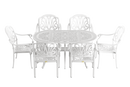 Set de mobilier exterior alb cu 6 scaune stivuibile CAPRI și masă ovala, ideal pentru terase, grădini, cafenele și restaurante. Design elegant, material rezistent la intemperii, protecție UV și durabilitate sporită.