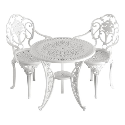 Set de mobilier exterior alb cu doua scaune SICILY și o masă, ideal pentru terase, grădini, cafenele și restaurante. Design elegant, material rezistent la intemperii, protecție UV și durabilitate sporită.