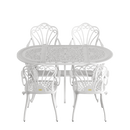 Set de mobilier exterior albe cu 4 scaune SARDEGNA și o masă, ideal pentru terase, grădini, cafenele și restaurante. Design elegant, material rezistent la intemperii, protecție UV și durabilitate sporită.