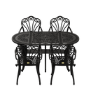 Set de mobilier exterior negre cu 4 scaune SARDEGNA și o masă, ideal pentru terase, grădini, cafenele și restaurante. Design elegant, material rezistent la intemperii, protecție UV și durabilitate sporită.