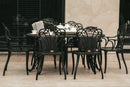 Set de mobilier exterior negre cu sase scaune SARDEGNA și o masă, ideal pentru terase, grădini, cafenele și restaurante. Design elegant, material rezistent la intemperii, protecție UV și durabilitate sporită.