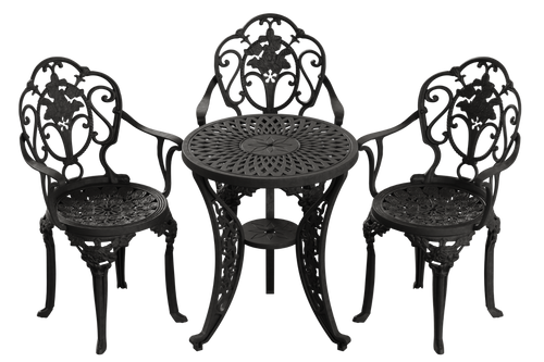 Set de mobilier exterior negru cu 3 scaune SICILY și o masă 60 cm, ideal pentru terase, grădini, cafenele și restaurante. Design elegant, material rezistent la intemperii, protecție UV și durabilitate sporită.