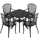 Set de mobilier exterior negru cu 4 scaune PALERMO și o masă SARDEGNA, ideal pentru terase, grădini, cafenele și restaurante. Design elegant, material rezistent la intemperii, protecție UV și durabilitate sporită.