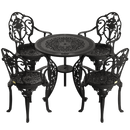 Set de mobilier exterior negru cu 4 scaune SICILY și o masă, ideal pentru terase, grădini, cafenele și restaurante. Design elegant, material rezistent la intemperii, protecție UV și durabilitate sporită.