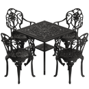 Set de mobilier exterior negru cu 4 scaune SICILY și o masă pătrata, ideal pentru terase, grădini, cafenele și restaurante. Design elegant, material rezistent la intemperii, protecție UV și durabilitate sporită.