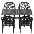 Set de mobilier exterior negru cu 4 scaune stivuibile CAPRI și masă, ideal pentru terase, grădini, cafenele și restaurante. Design elegant, material rezistent la intemperii, protecție UV și durabilitate sporită.