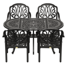 Set de mobilier exterior negru cu 4 scaune stivuibile CAPRI și masă ovala, ideal pentru terase, grădini, cafenele și restaurante. Design elegant, material rezistent la intemperii, protecție UV și durabilitate sporită.