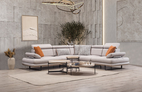 Colțar Extensibil 6 locuri TERRA 305 x 270 cm , Țesătură cu aspect de piele, Tipul picioarelor: Metal ,