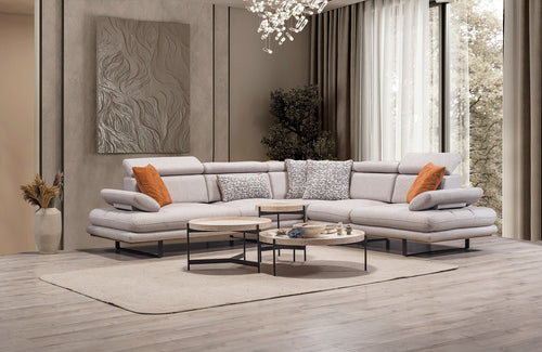 Colțar Extensibil 6 locuri TERRA 305 x 270 cm , Țesătură cu aspect de piele, Tipul picioarelor: Metal ,