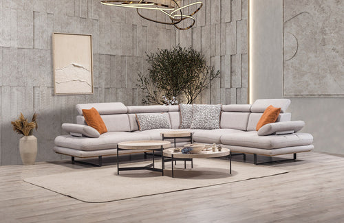 Colțar Extensibil 6 locuri TERRA 305 x 270 cm , Țesătură cu aspect de piele, Tipul picioarelor: Metal ,