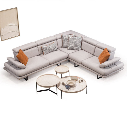 Colțar Extensibil 6 locuri TERRA 305 x 270 cm , Țesătură cu aspect de piele, Tipul picioarelor: Metal ,   din sus