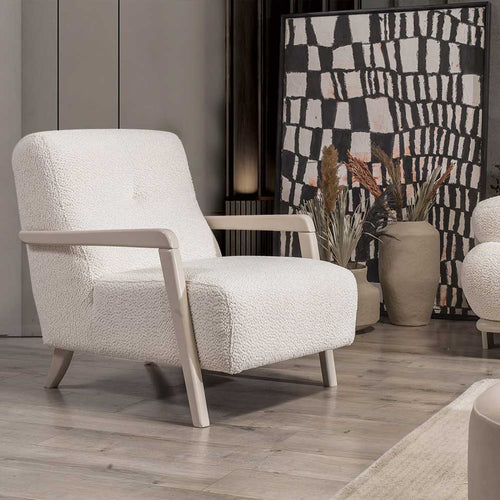 Fotoliu PANDA din textură modernă bouclepicioarelor lemn