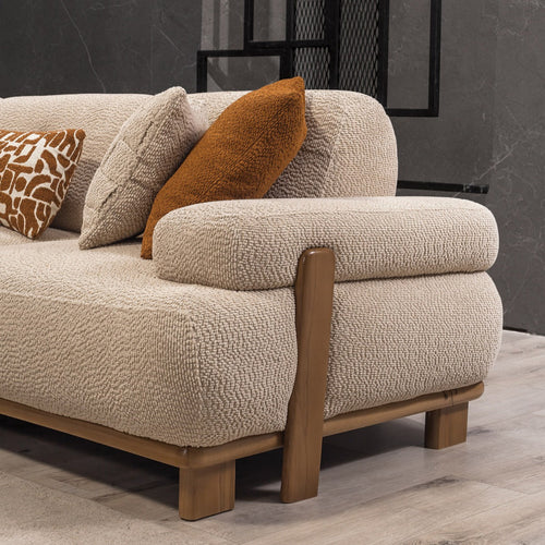 Colțar Extensibil PANDA 3+2 locuri 330 textil tesatura , piciorele din lemn  x 290 cm , detaliu