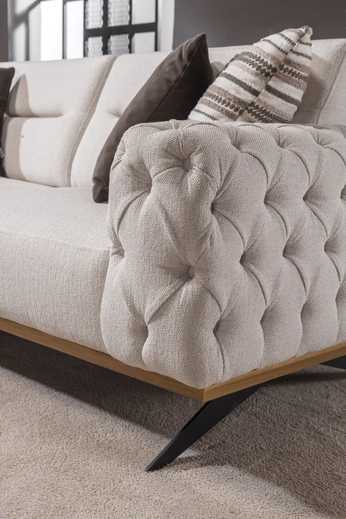 Canapea extensibilă 4 locuri HAVANA 265 cm, catifea țesătură aspect piele, Tipul picioarelor:Metal  , detaliu